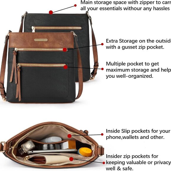 Crossbody Bags for Women Trendy Vegan Leather Purse Designer Shoulder Handbags w - Picture 5 of 6